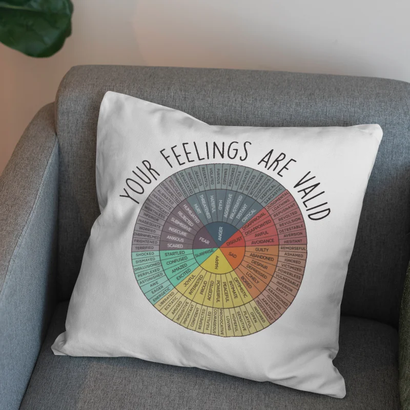 

Your Feelings Are Valid Throw Pillow Case Velvet Square Pillow Cases Gifts Emotions Color Wheel Pillow Case Wheel of Emotions