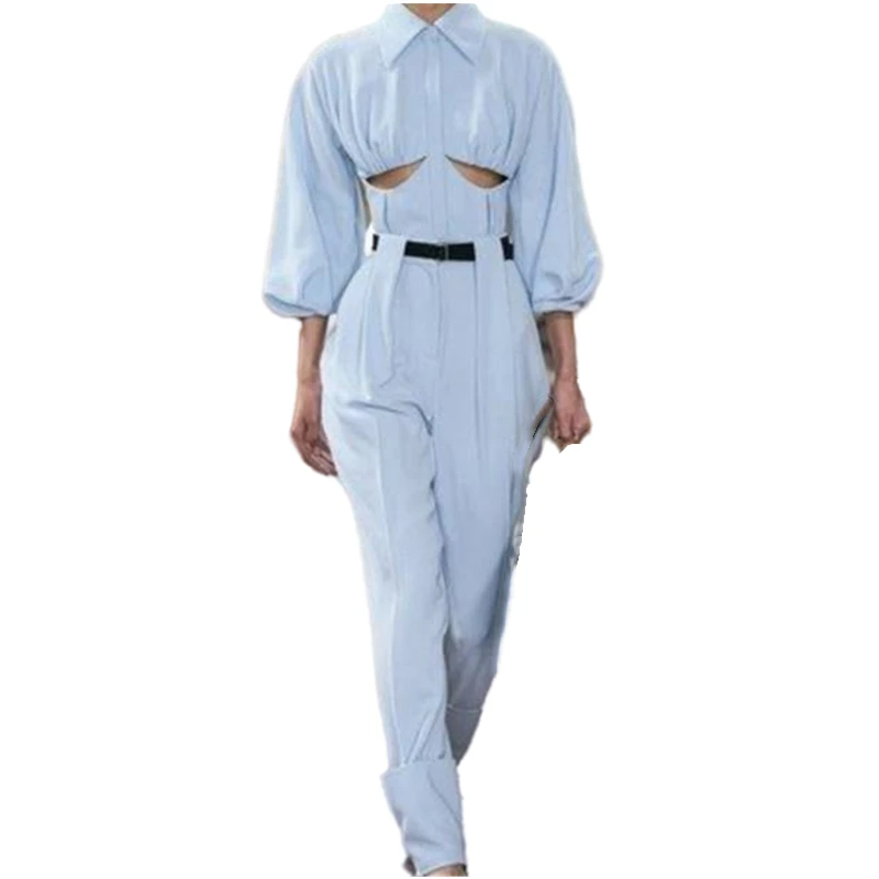 

Custom Women Jumpsuits Evening Gowns Simple Lantern Sleeves Causal Pants Suit Special Occasion Wear