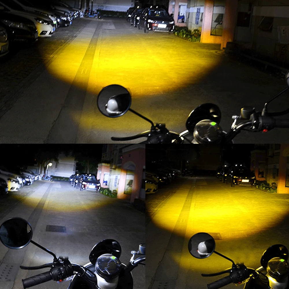Фото 3LED мотоциклетный светодиодный прожектор, двухцветные противотуманные фары для легковых автомобилей, грузовиков, внедорожников, мини-объектив, фары дальнего света, аксессуары для мотоциклов №5