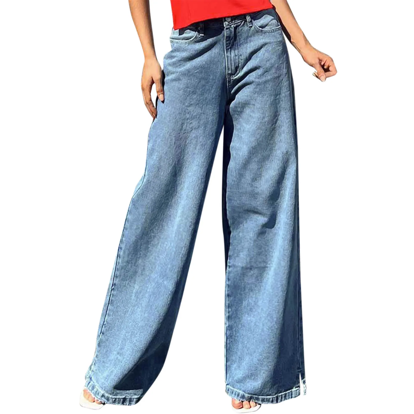 

Women's High Waist Loose Wide Leg Women's Leg Fork Personalized Waist Jeans Womens Jean Overalls Pants
