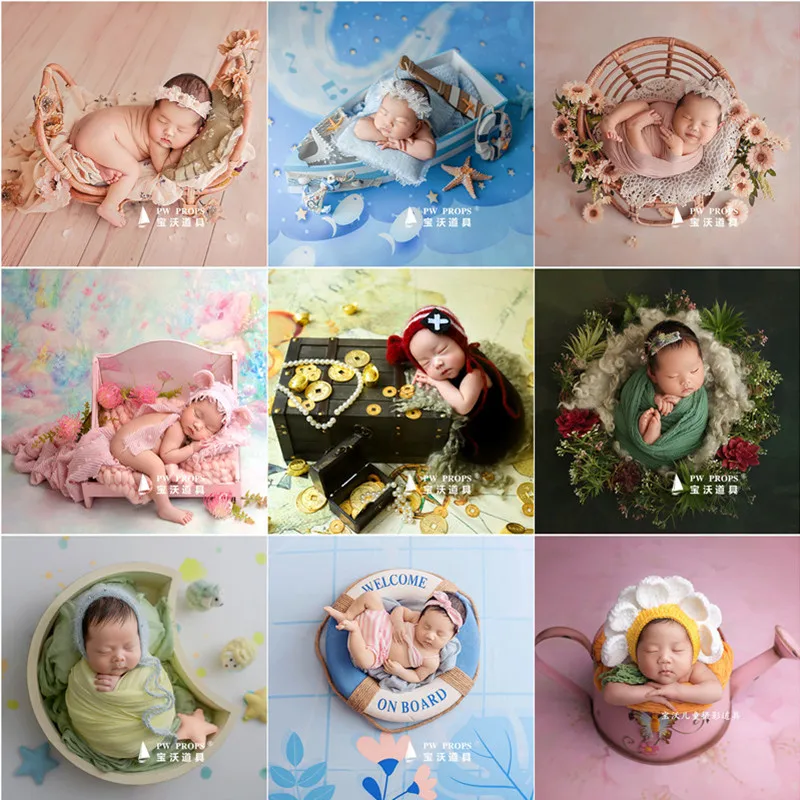 Newborn Baby Photography Props Floral Backdrop Posing Cribs Bucket Outfits Theme Set Accessories Studio Shooting Photo Props