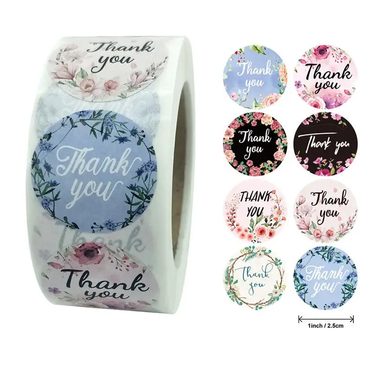 

500 шт., разноцветные наклейки с надписью «Thank You»