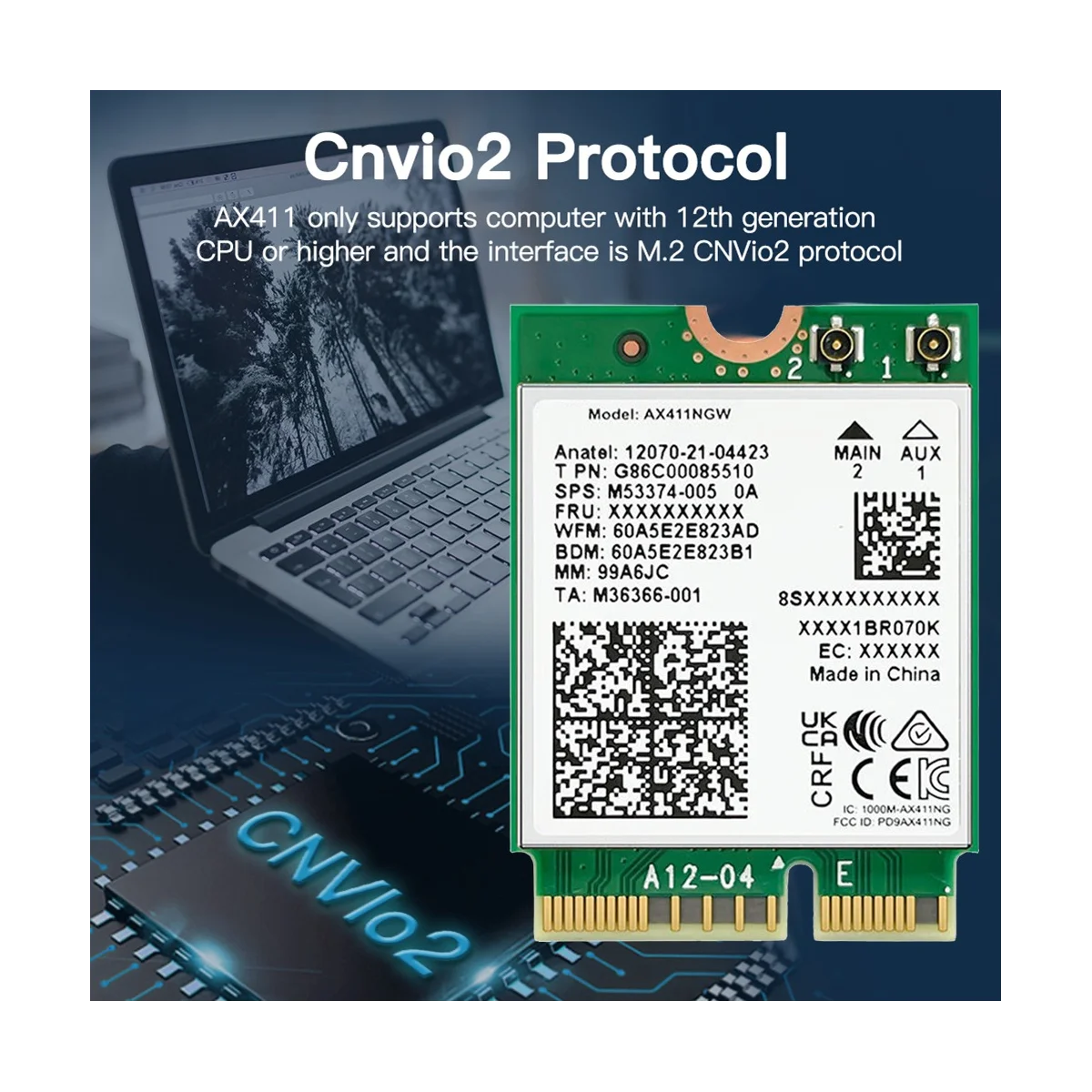 Для Intel AX411 WiFi карта + 2X8DB антенна 6E CNVio2 BT 5 3 трехдиапазонный 5374 Мбит/с модуль для