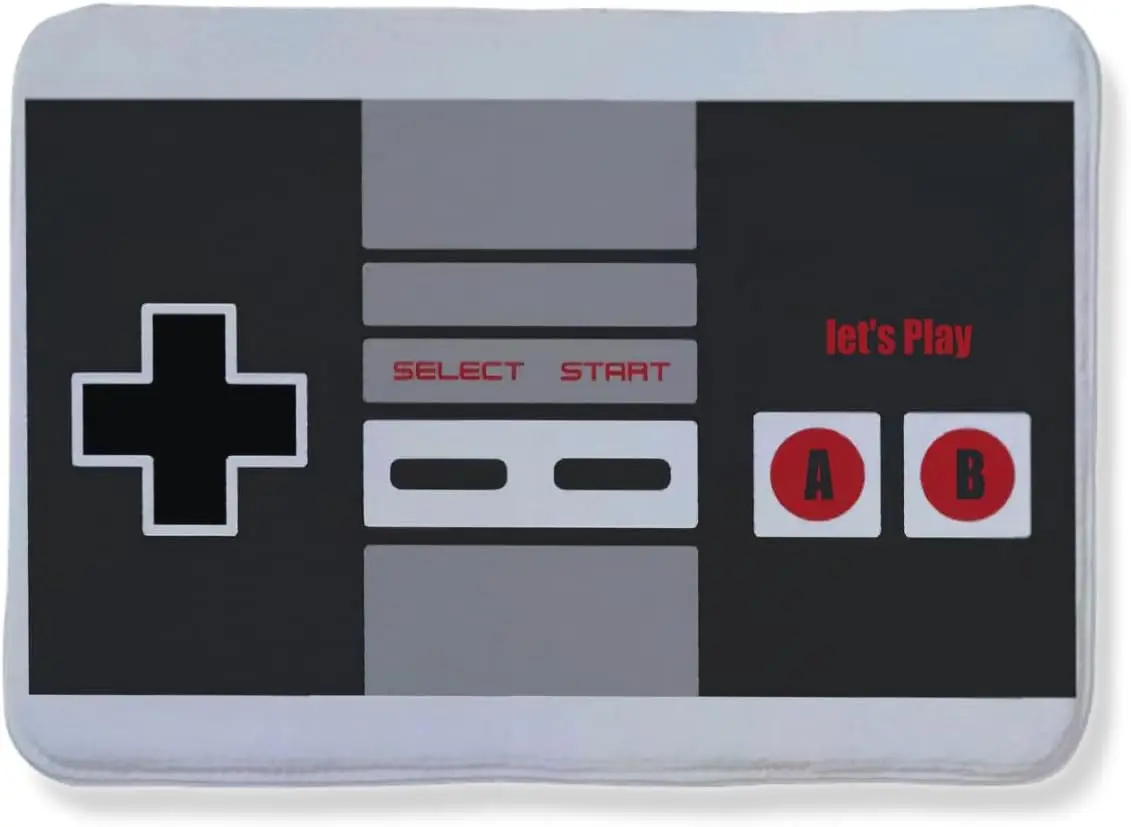 Винтажный коврик в стиле контроллера NES, противоскользящий коврик с надписью Let's Play для игровой комнаты и спальни, декоративный ковер в стиле ретро-техно. (art.: 3920da5bf8a88) - 3920da5bf8a88