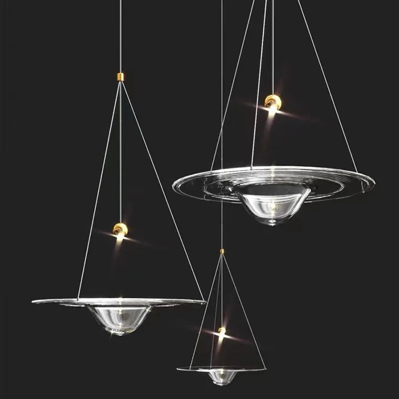 

Romeo's Hat 2023 New Trendy LED Glass Clear Lustre Hanging Lamps Pendant Light Suspension Luminaire Lampen For Living Room