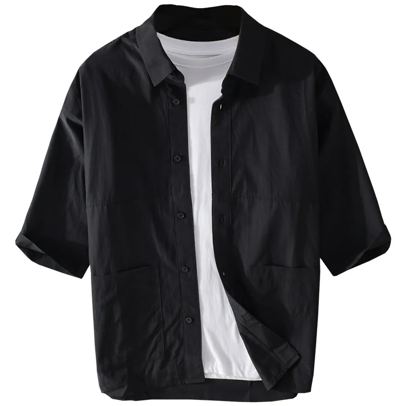 

Summer Men's Casual Short-sleeve Shirts Handsome Men Small Fresh Comfortable Shirts Men Loose Solid Color Tops Single Breasted