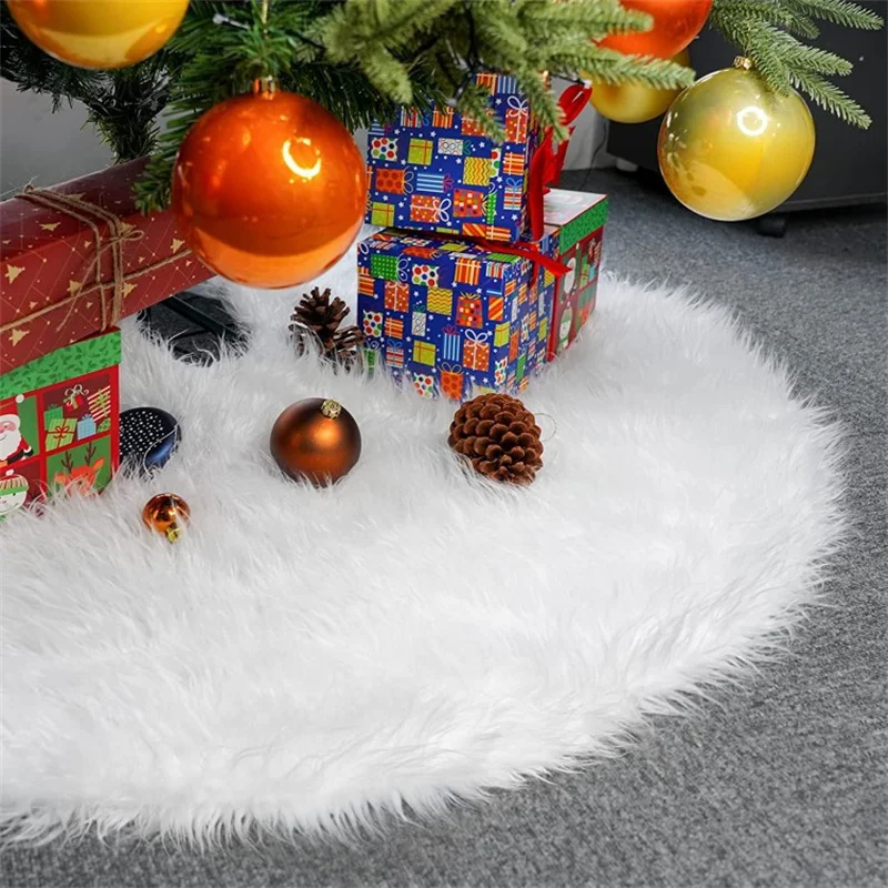 78/90/120cm Christmas Tree Skirt Xmas Decoration Xmas Gift White Faux Fur Tree Skirt Christmas Decoration for Home New Year 2024