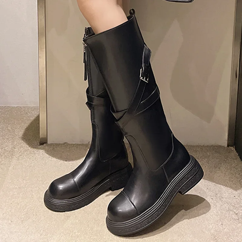 Зимние сапоги до колена на платформе женская обувь модные брендовые ботинки