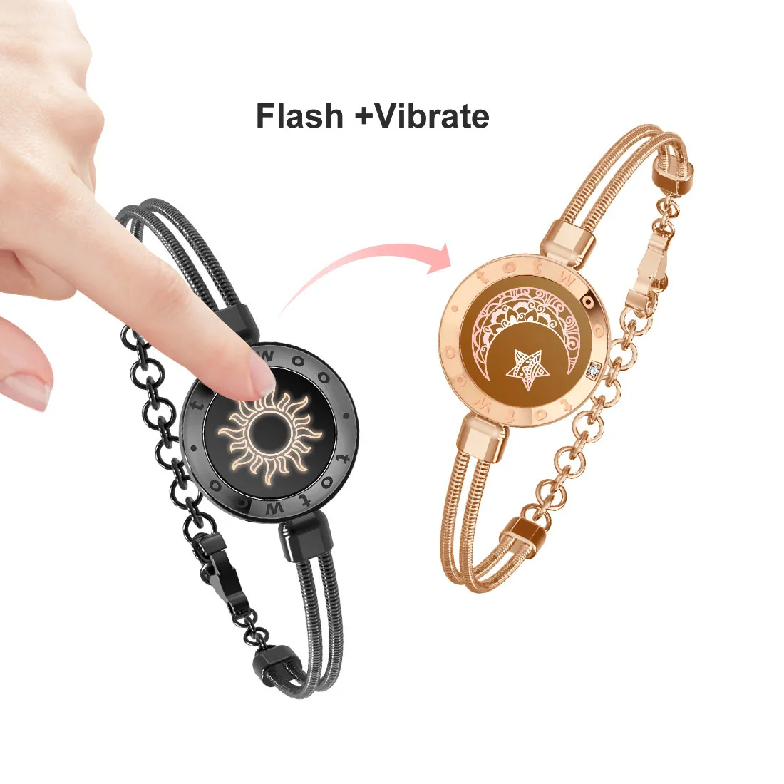 TOTWOO Long Distance touch Light up&Vibrate Bracelets for Couples,Long Distance Relationship Gift for girlfriend sun and moon