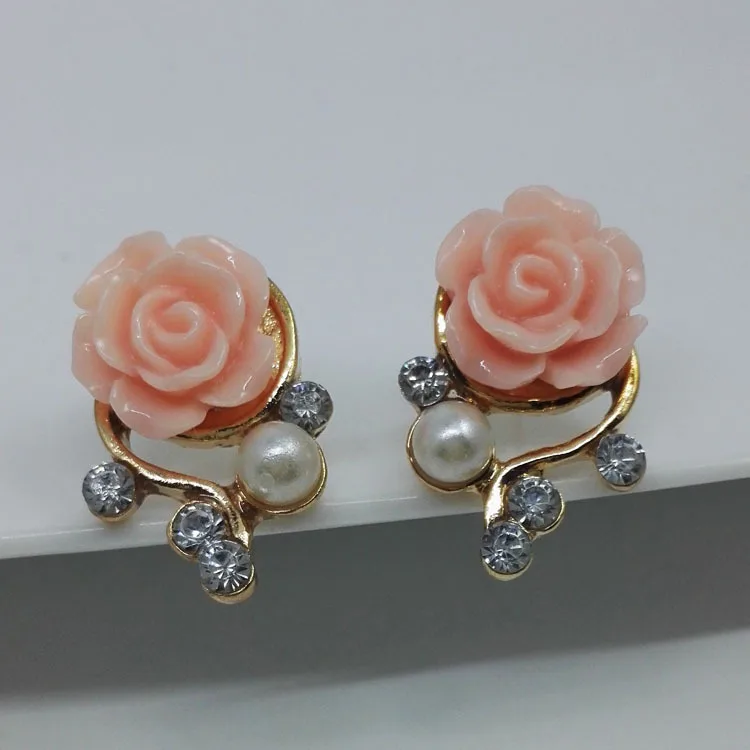 

Korean Fashion Jewelry Exaggerated Earrings New Style Korean Women Ol Pink Rose Imitation Pearl Crystal Earrings Wholesale