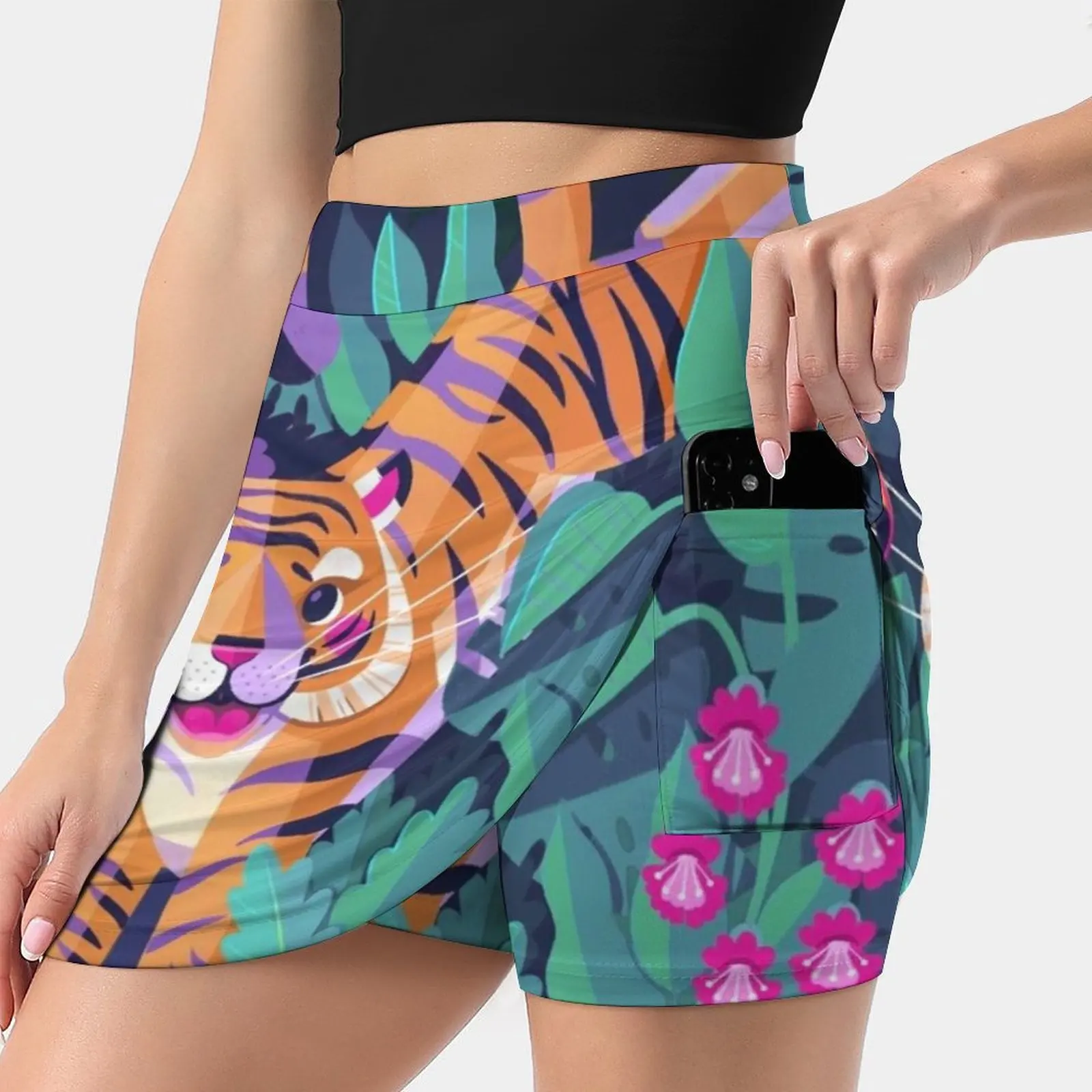 

Женская летящая юбка, юбки в эстетическом стиле, новая модная короткая юбка, тигр, джунгли, тукан, тигр, джунгли для детей