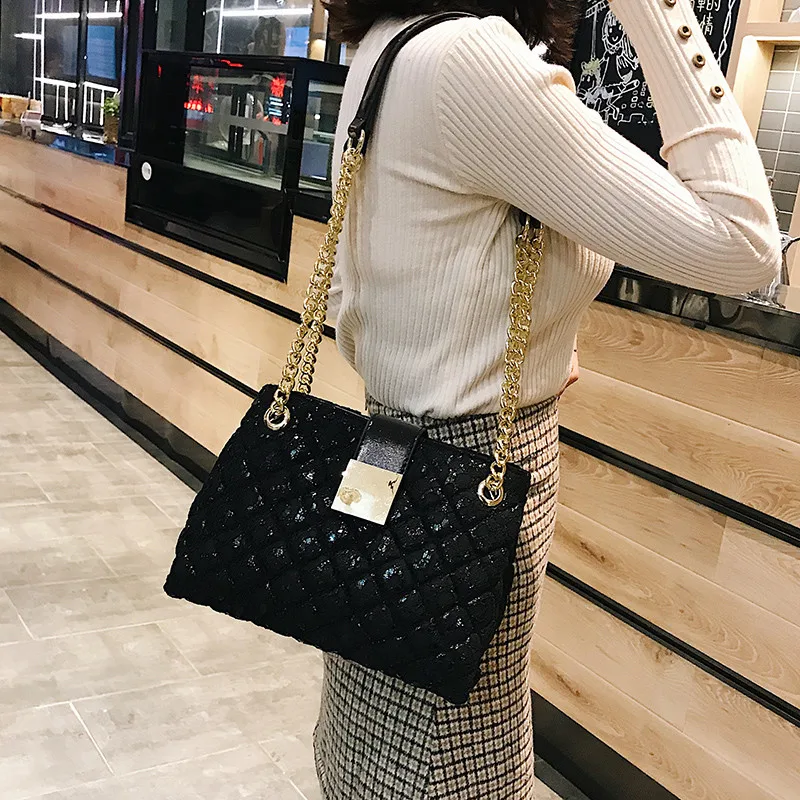 

Fashion Lace Women Handbags Hasp Double Zipper Chain Shoulder Bag Leather Ladies Tote Crossbody Bags Bolsa Feminina Black