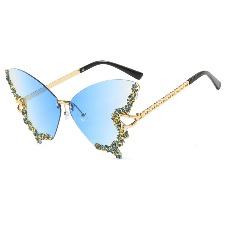 9933 Солнцезащитные очки без оправы с бриллиантами и бабочками женские модные