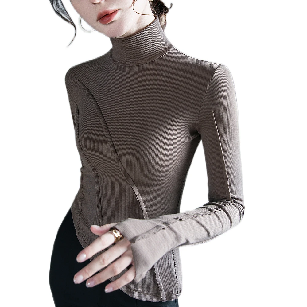 

Women Cotton T-shirt Turtleneck Solid color Lady Tees Long Sleeve Women's clothing Female T-shirts Freeshipping
