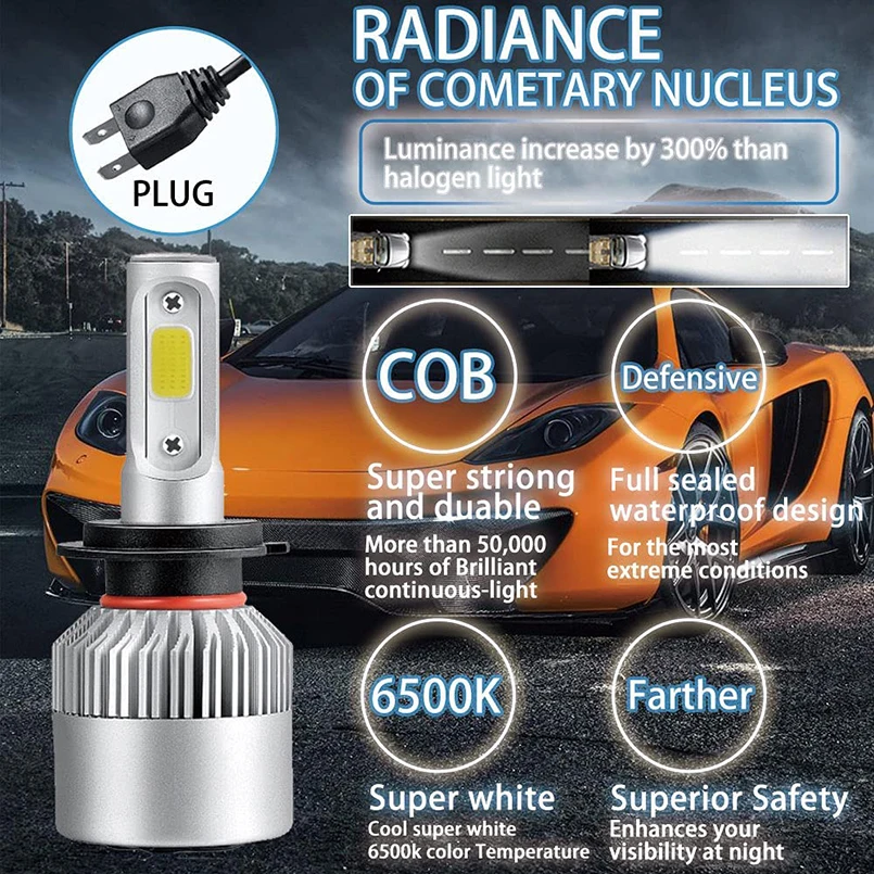 2 шт. Автомобильные светодиодные лампы H7 6000k 360 h4 50 Вт H11 H1 H27 9005 9006 H3 H13 - купить по