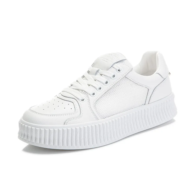 

Genuine Leather White Sneakers Women's Sports Shoes for Girls Mesh Fashion Women's Tennis 2022 Summer Flat Shoes Woman Chunky 40