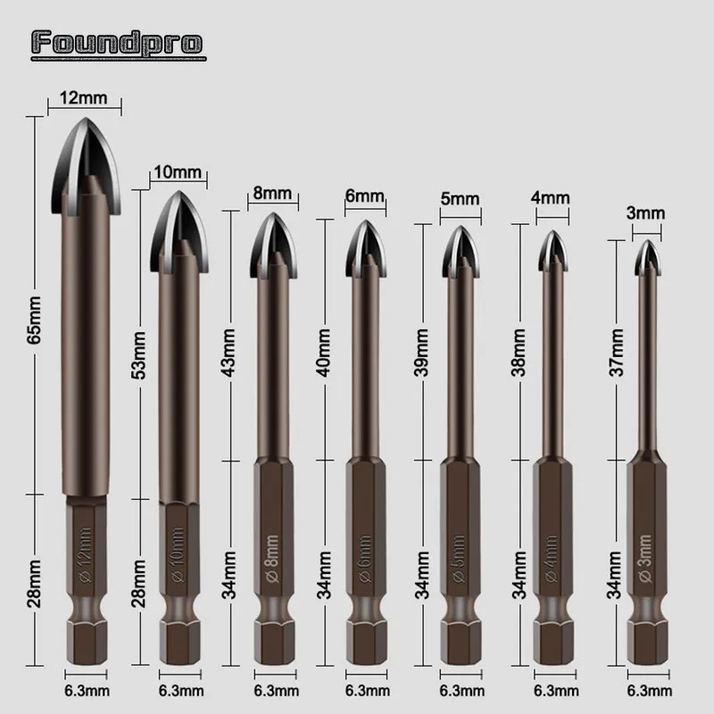 Крестообразные шестигранные сверла для плитки стеклокерамического бетонного - Фото №1