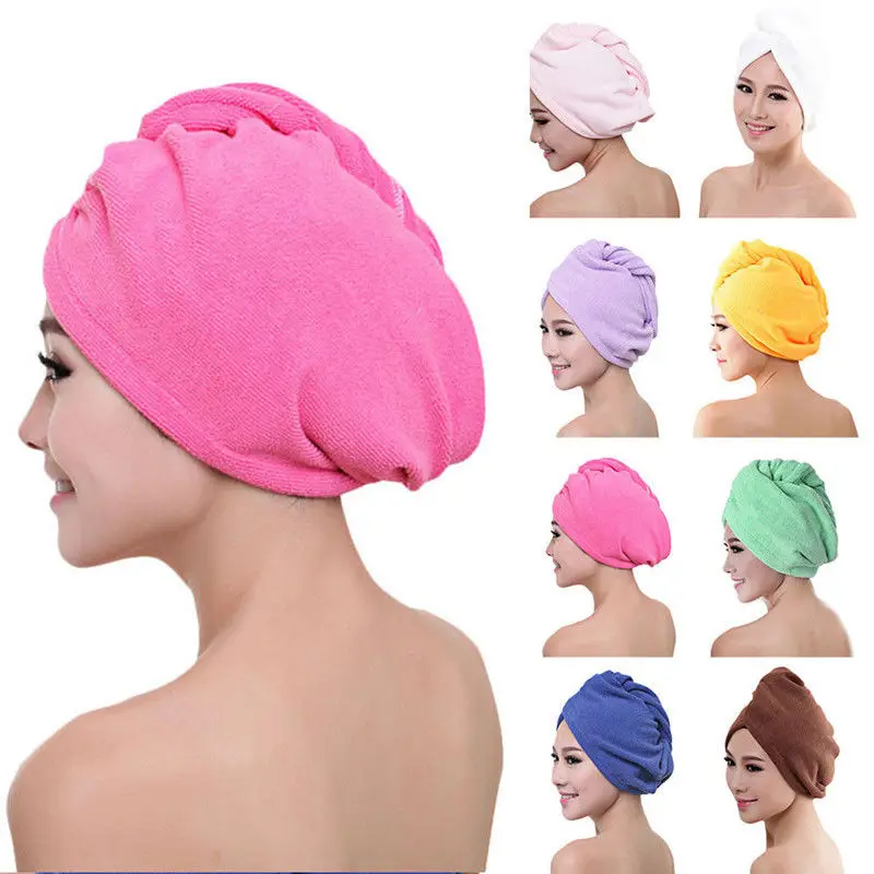 

Microfiber Hair Drying Towel Wrap Turban Head Hat Bun Cap Shower Dry Microfiber Bath Tower
