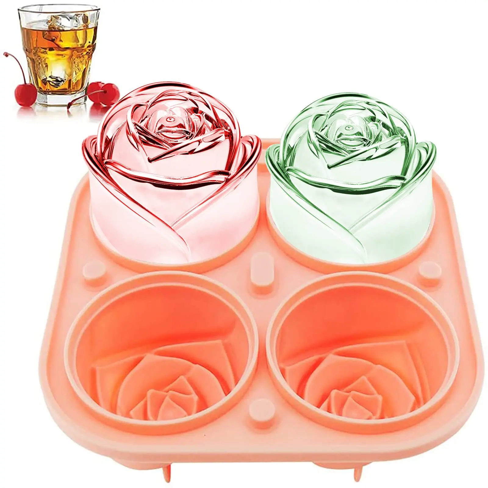 

Silicone Rose Ice Cube Molds with Lid 3D Rose Flower Shape Reusable Ice Cube Tray Ice Cream Maker Tool Kitchen Accessories