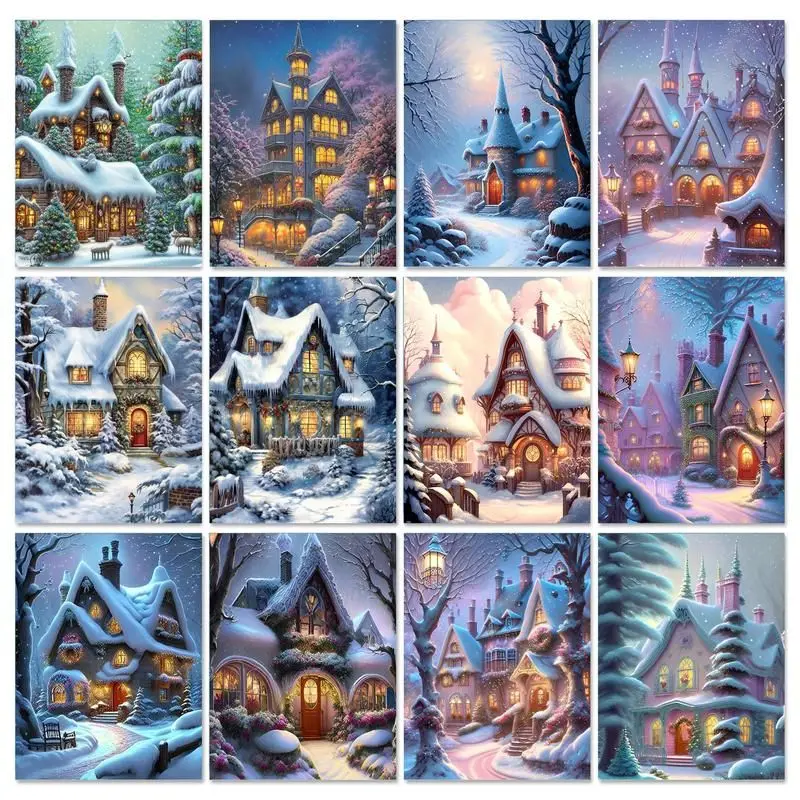 

GATYZTORY Paint by numbers For adult Houses snow Landscape Oil Painting Acrylic paint Canvas living room Kids Room decoration