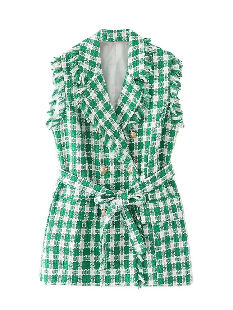 

Женский шерстяной жилет с поясом, винтажный жилет без рукавов с карманами и воротником-костюмом, 2022