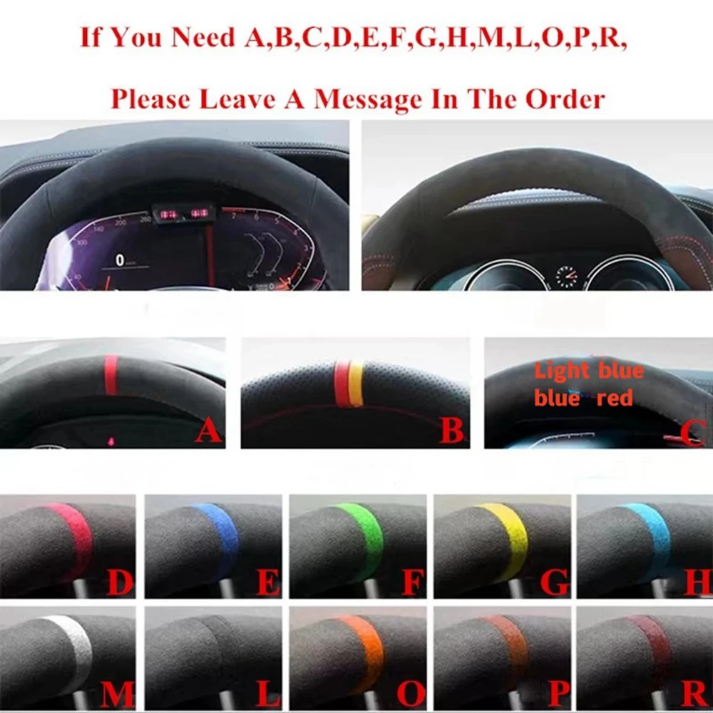 Customized Car Steering Wheel Cover Non-Slip Suede Leather Braid Car Accessories For Ford Mondeo Fusion 2013-2019 EDGE 2015-2019 images - 6