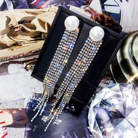 2022 long pearl tassel full rhinestones golden silver color earrings for woman fashion earrings wedding jewelry birthday gift