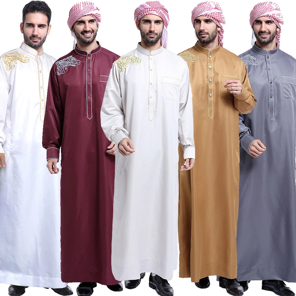 

Ramadan Thobe for Men Muslim Stand Collar Long Sleeve Saudi Arabian Islamic Robe Kaftan Thawb Maxi Dubai Abaya Clothing Dress