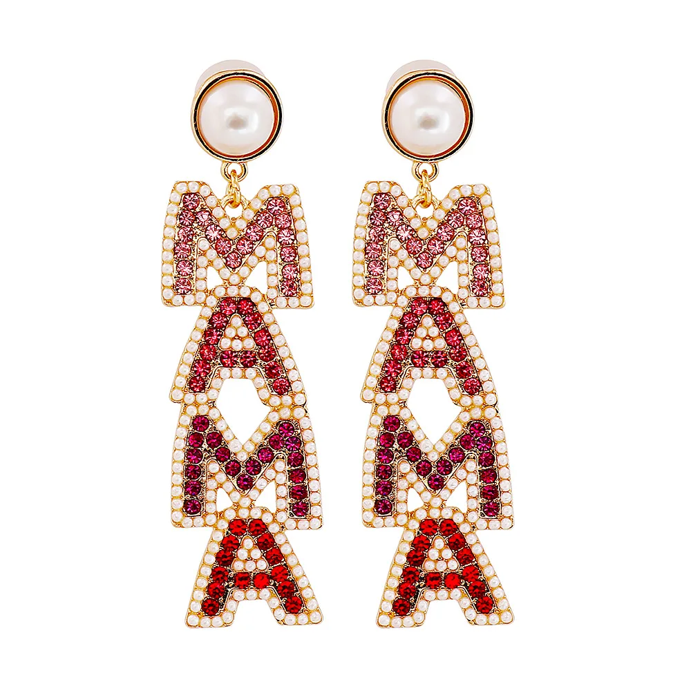 

New Personality Fashion Simple Pearl Diamond Letters MAMA Earrings
