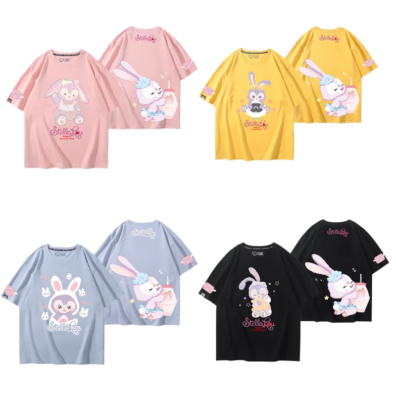 Disney Stella Lou Anime Cute Cartoon Cotton Children's Short-sleeved Japanese Kawaii Soft Skin-friendly Summer New Loose T-shirt