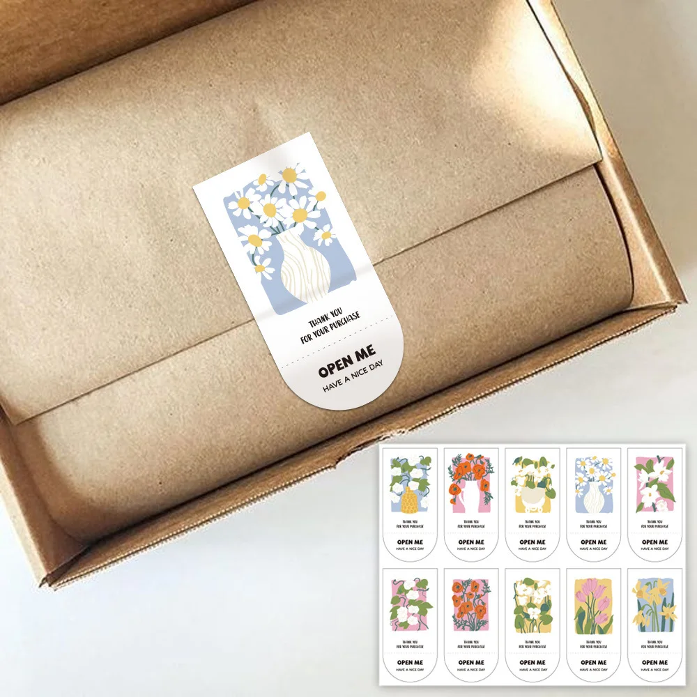 

100Pcs-10Sheets Rectangle Cute Flowers Thank You Stickers Labels For Gift Box Package Baking Wrapping Small Business