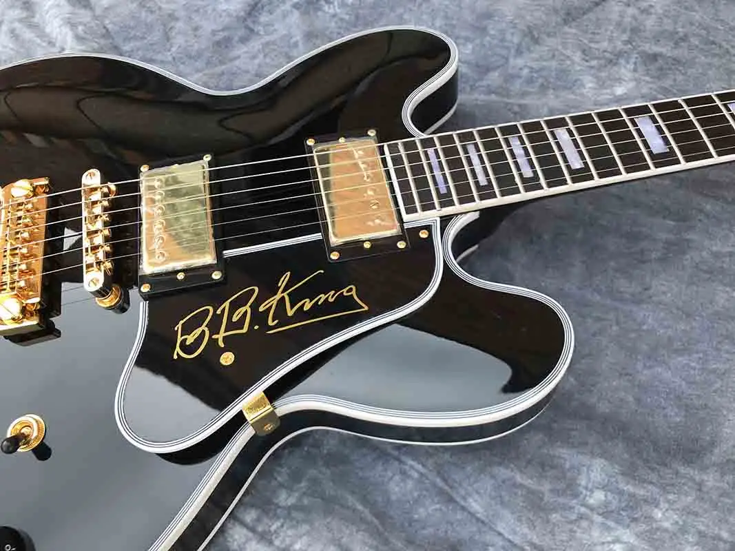 

Custom jazz Guitar 80th anniversary BB King Lucille black semi-hollow body Dual output, 5 speed switch gold hardware guitar