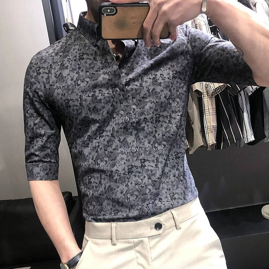 Summer Floral Shirt Men's Short Sleeve Shirt Korean Style Trendy Men's Slim Half Sleeve Shirt Men's Handsome Casual Shirt