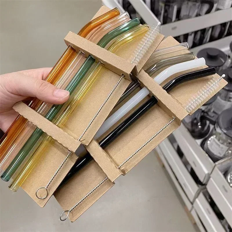 Многоразовые стеклянные соломинки многоцветная Питьевая соломинка для