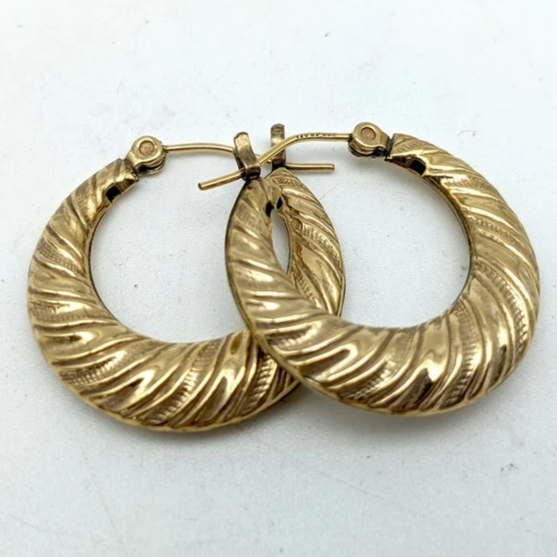 925 Silver Needle Gold Plated Thick Twisted Hoops - Hollow Croissant Hoops - Lightweight French Hoop Earrings