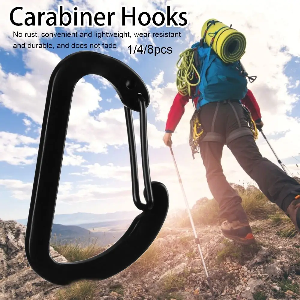 

1/4/8pcs Aluminum Alloy Black Outdoor Packback Buckles Water Bottle Hooks Keychain D Carabiner Snap Clip