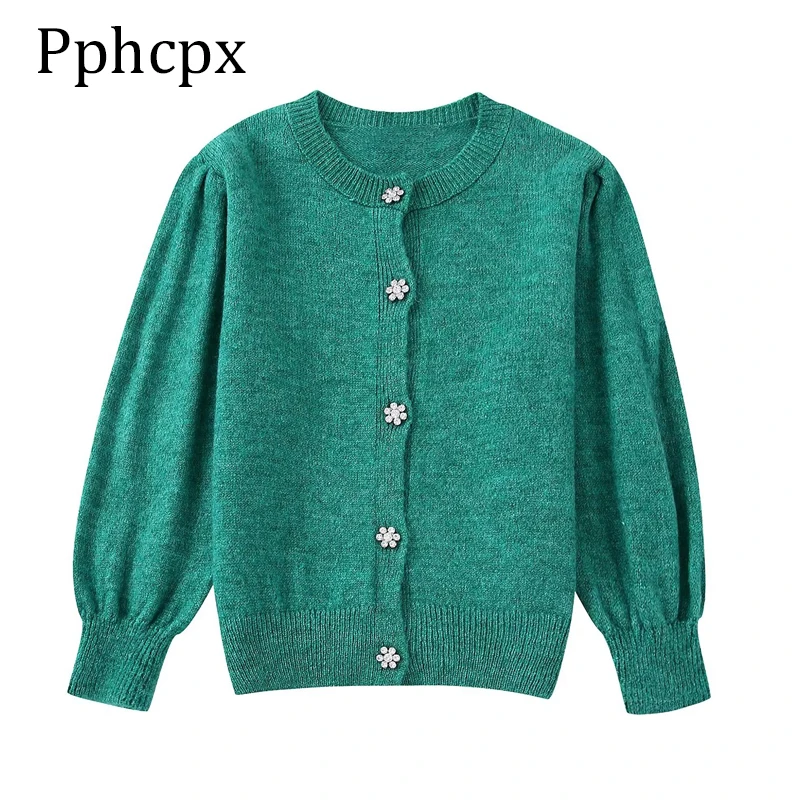 

Pphcpx Sweater Woman Winter 2022 Solid Cardigans O-Neck Vintage Loose Sweaters Ladies Office Knit Single Breasted Cardigans Tops