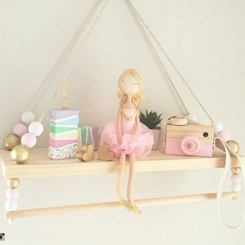 

Nordic Minimalist Decoration Bedroom Wooden Beaded Wall Decor Double-layer Design Wall Shelf Wall Hanging Storage Shelves