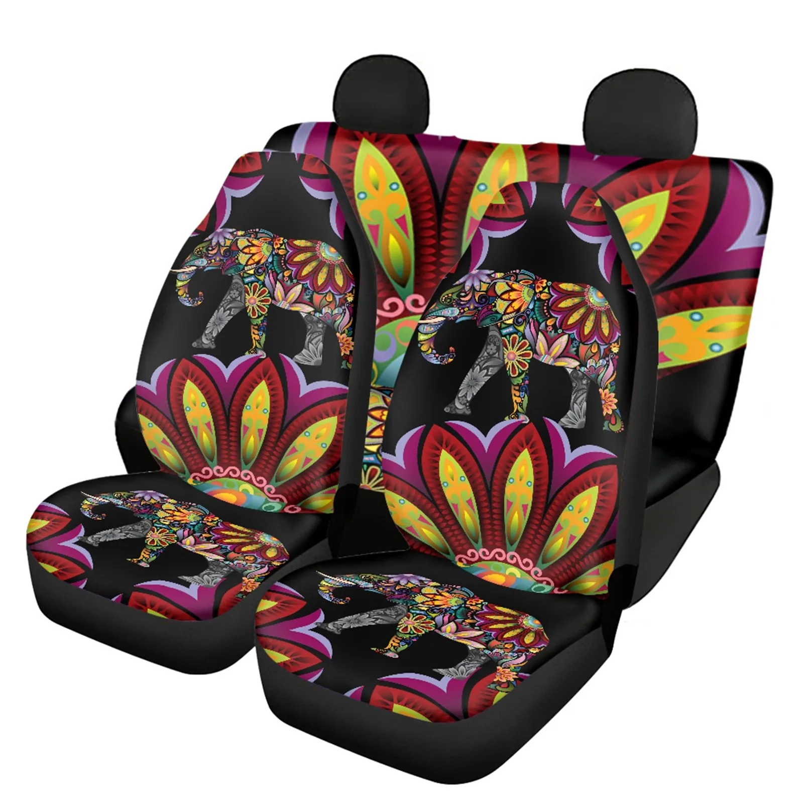 

Чехол для переднего и заднего сиденья INSTANTARTS с изображением слона и цветной индийской мандалы, аксессуары для автомобильного интерьера, наволочка