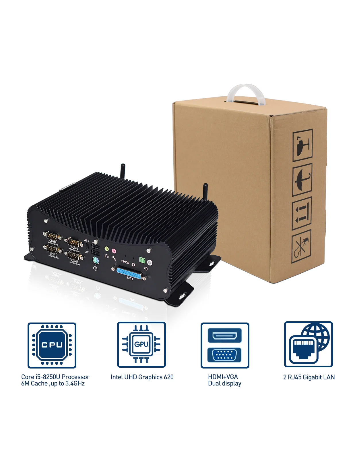 Мини-ПК 10-го поколения Intel Core i710510U промышленный безвентиляторный прочный