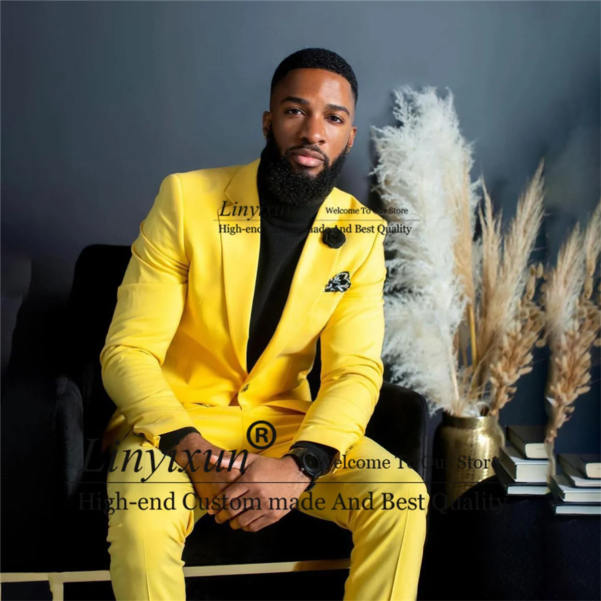 

Модные желтые блейзеры для жениха, облегающие смокинги, комплект из 2 предметов, мужской костюм для выпускного вечера, блейзер и брюки, мужской костюм для жениха