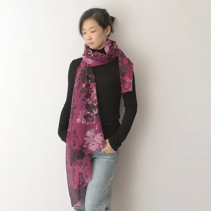 Женский хлопковый шейный платок Фиолетовый Цветочный Принт 2022 |