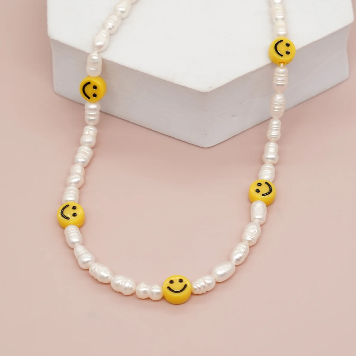 

YASTYT Natural Freshwater Pearl Choker Yellow Smiley Bead Necklace For Summer Beach Fashion Women Gift