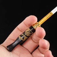 1pc ebony carving dragon smoke smoking pipe bit straight filter wooden tobacco filter cigarette holder removable to clean