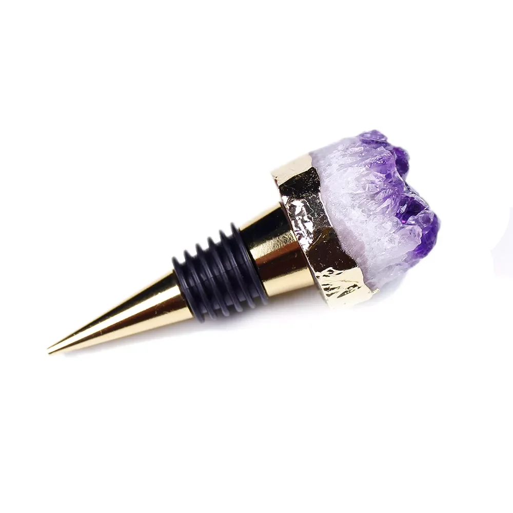 

1pcs Natural amethyst cluster Red Wine Champagne Wine Bottle Stopper Valentines Wedding Gifts Reusable Stopper （golden）