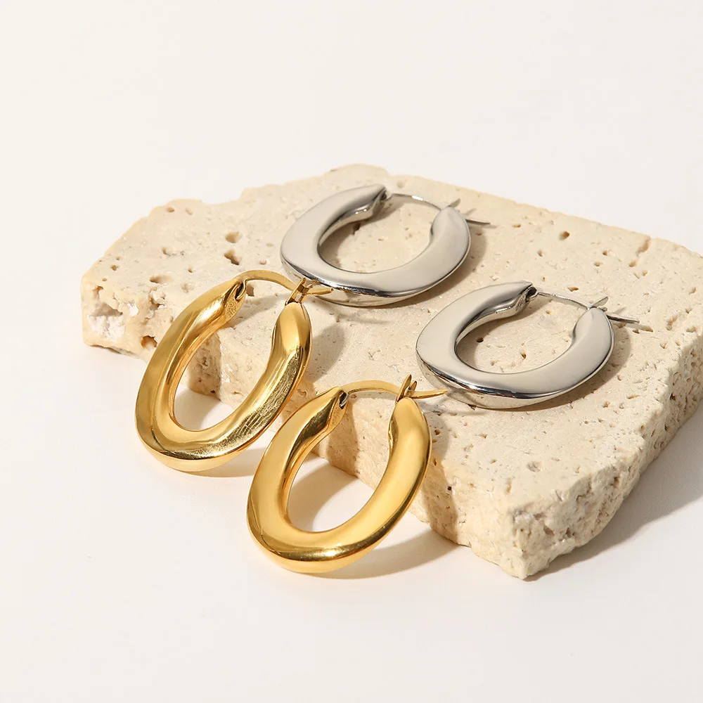 Stainless Steel PVD 18K Gold Plated Tarnish Waterproof Geo Simply Hoop Earring  For Woman Jewelry Wholesale Trendy