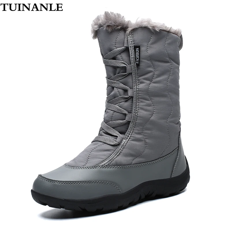 

TUINANLE Snow Boots Women New Winter Warm Plush Booties Mid-Calf Waterproof Ladies Shoes Round Toe Platform Botas Mujer Invierno