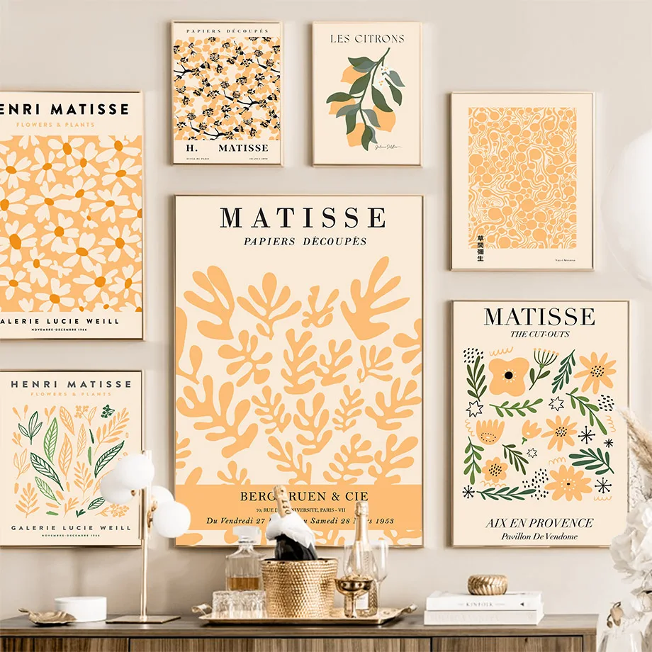 

Matisse Flowers Leaf Coral Lemon Abstract Wall Art Canvas Nordic Posters And Prints Wall Pictures For Living Room DecorPainting