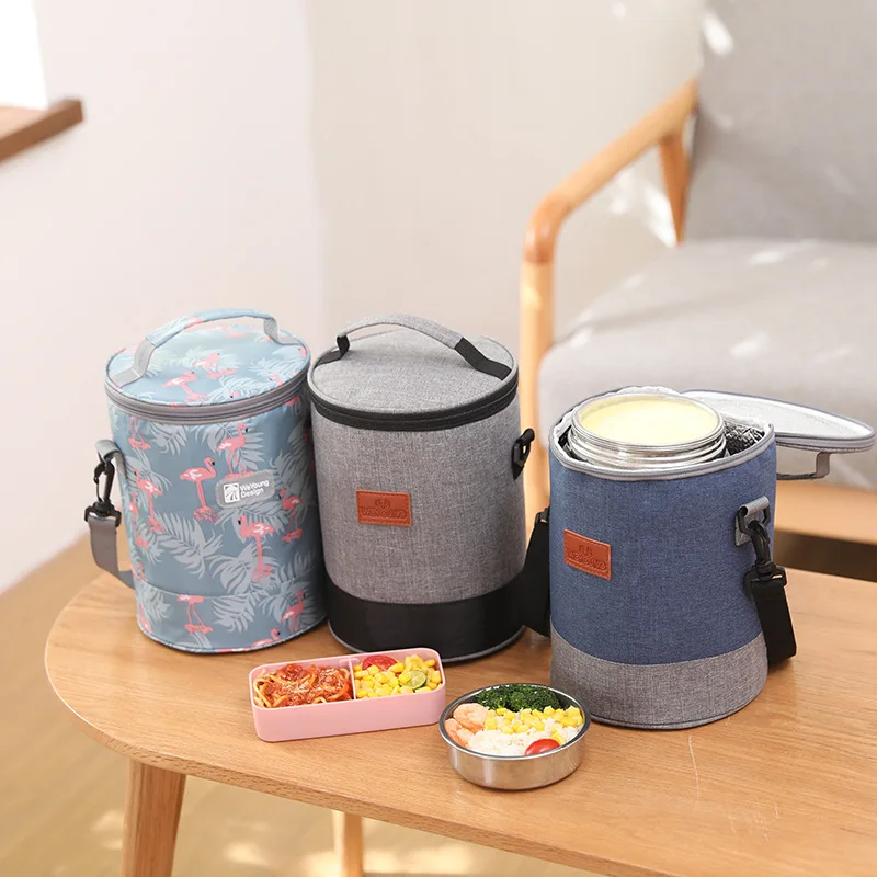 

Portable Oxford Cloth Insulated Bucket Lunch Bag Large Capacity Portable Cylinder Packaging Storage Organizers Lunch Box