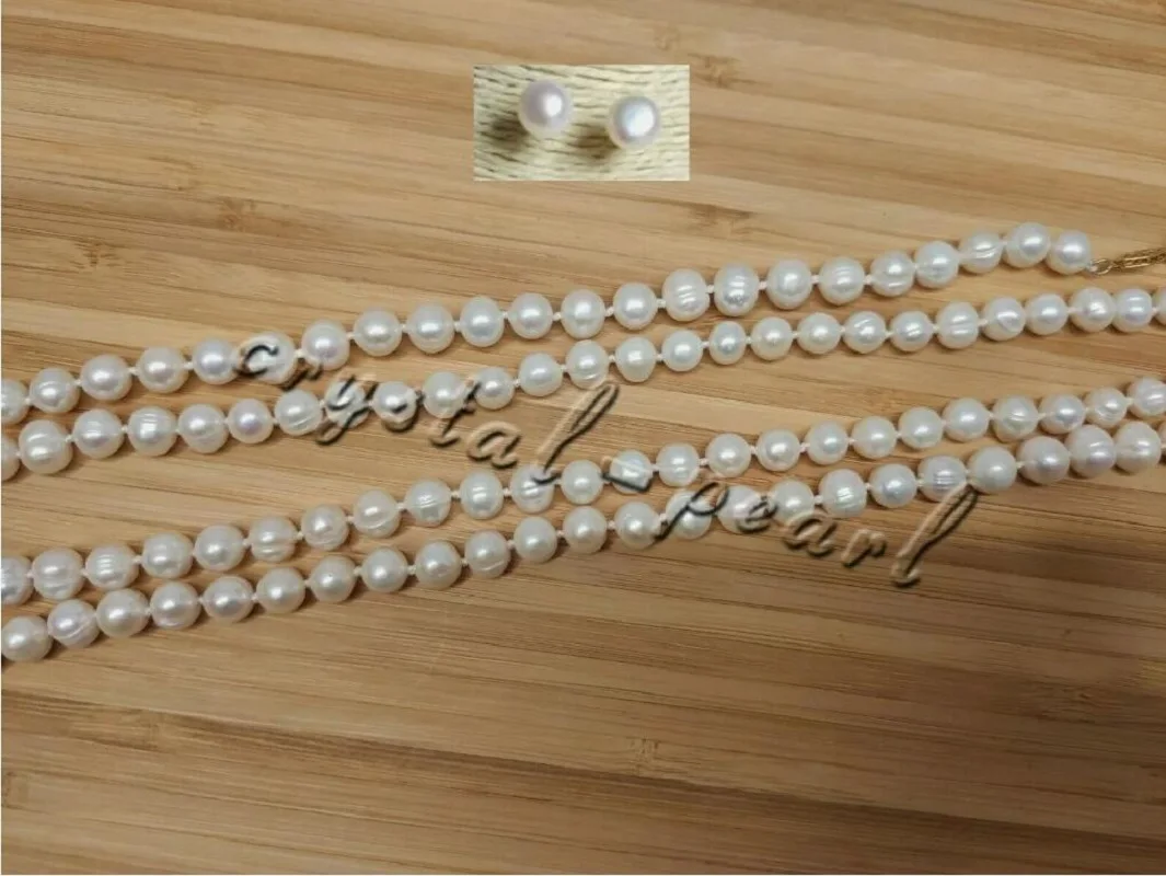 ОЖЕРЕЛЬЕ С НАТУРАЛЬНЫМ БЕЛЫМ ЖЕМЧУГОМ ЮЖНОГО МОРЯ 54 ДЮЙМА 11–12 ММ СЕРЬГИ ЗОЛОТО 14